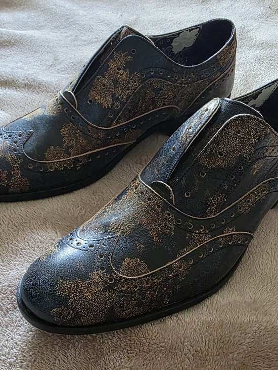Robert Graham Men’s Black & Gold Brogue Leather Dress Shoes